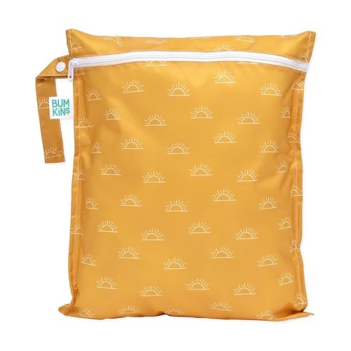 Bumkins Waterproof Wet Bag for Baby, Travel, Swim Suit, Cloth Diapers, Pump Parts, Pool, Gym Clothes, Toiletry, Strap to Stroller, Daycare, Zipper Reusable Bag, Wetdry Packing Pouch, Yellow