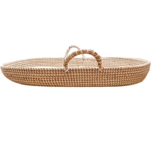 Seagrass Baby Changing Basket with Waterproof Pad | Portable Diaper Changing Topper for Dresser or Table | A Nursery Essential