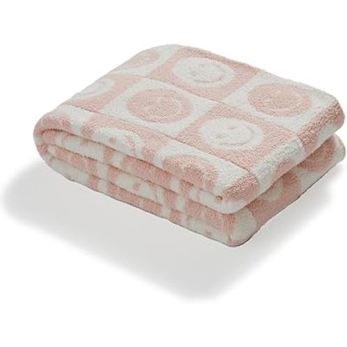 Baby Throw Blankets with Smiley Faces Checkered Reversible Soft Cozy Warm Blanket for Bed Sofa Travel (Grid Smile,Lotus Pink,28"x40")