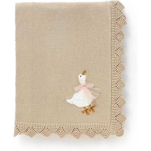 mimixiong Cotton Baby Blanket Heritage Receiving Cuddle Stroller Crib Blanket with Cute Embroidered Goose for Boys and Girls 30x40 Inch