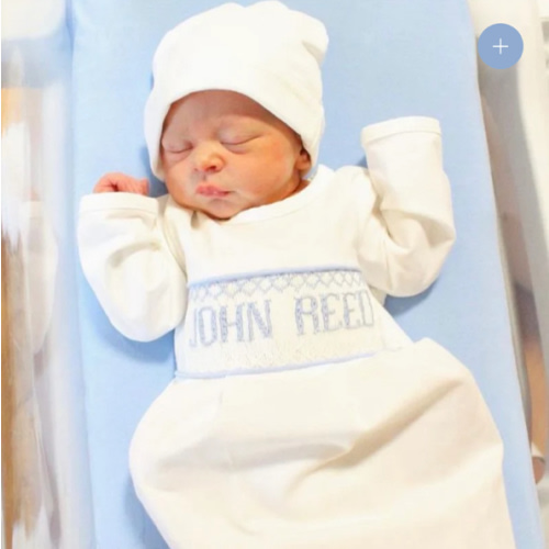 Blue Baby Snuggles - Custom Smocked Pima Gown and Hat