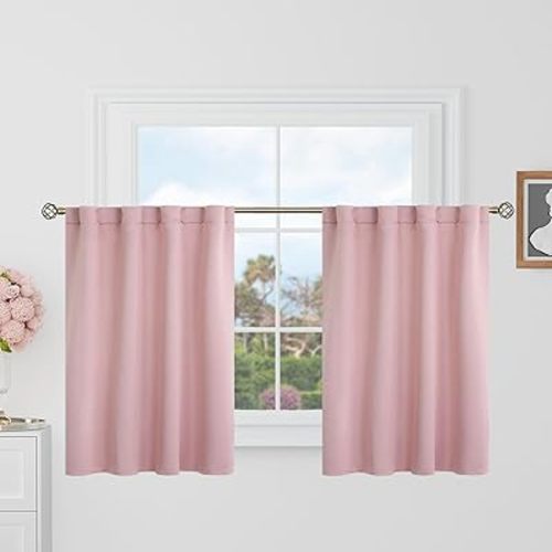BGment Baby Pink Cafe Blackout Curtains 36 Inch Length for Half Windows - 34 x 36 inch Curtains Rod Pocket and Back Tab Thermal Insulated Room Darkening Short Curtains for Kitchen, 2 Window Panels