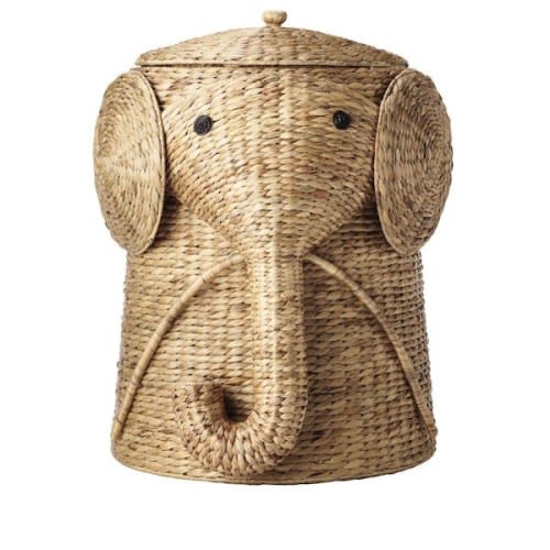 Elephant Natural Woven Wood Laundry Room Hamper Basket with Lid (16" W)