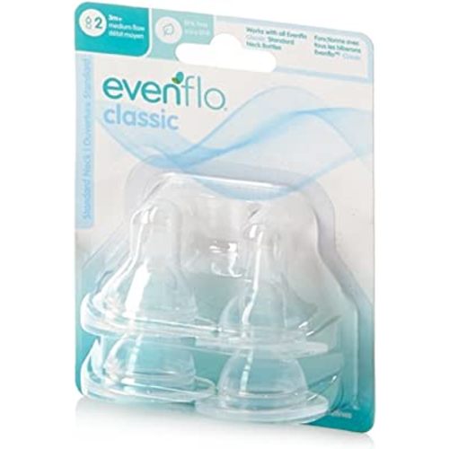 Evenflo CustomFlow Classic Silicone Nipples, Medium Flow (3-6 months) 4 ea (Pack of 2)
