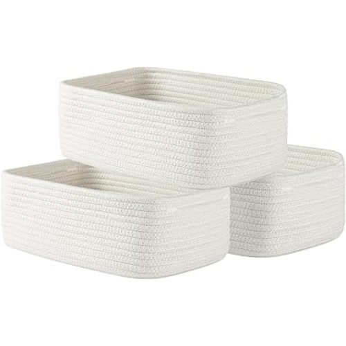 KALLAX Small Woven Basket, 12 x 8 x 4.5 Inches, Storage Basket for Organizing, Cute Small Rope Shelf Closet Cube Storage Bins Baskets for Shelves, Dog Toy Gift Baskets Empty, 3 Packs, Off White