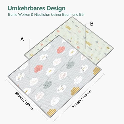 UANLAUO Foldable Baby Play Mat, Extra Large Waterproof Activity Playmats for Babies,Toddlers, Infants, Play & Tummy Time, Foam Baby Mat for Floor with Travel Bag (Cloud(71x59x0.4inch))