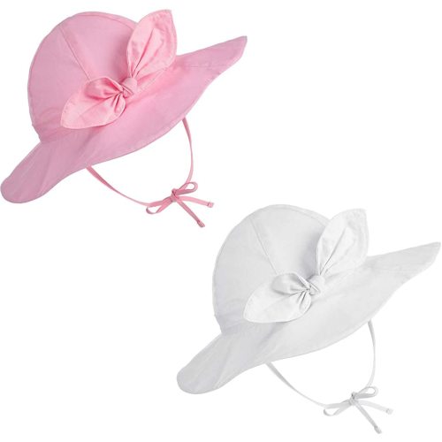 2 Pieces Baby Girls Sun Hat Adjustable Sun Protection Summer Beach Wide Brim Hat