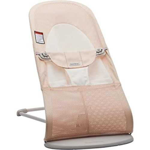 BabyBjörn Bouncer Balance Soft, Light Grey Frame, Mesh, Pearly Pink/White, 2-in-1 Adjustable Baby Bouncer Seat and Toddler Chair, Newborn to Toddler (8-29 lbs), 4 Positions, Lightweight & Portable