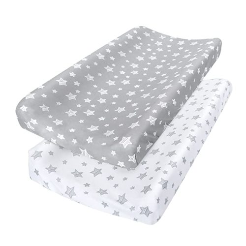 Changing Pad Cover for Boys Girls 2 Pack, Lovely Print Soft Unisex Diaper Change Table Sheets, Fit 32"x16" Contoured Pad, Comfy Cozy 2-Pack Cradle Sheets, Grey & White - White&grey