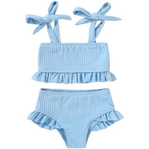 YOUNGER TREE Toddler Girls Two Pieces Swimsuit Color Block Stripe Swimwear Summer Beach Bathing Suit 18M-5T
