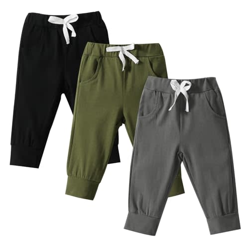 12 Month DREAM BUS Pack of 3 Toddler Jogger Pants with Pocket Toddler Boy Sweatpants Baby Boy Pants Infant Newborn Leggings
