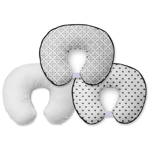 Bacati - 3 pc Love/Hearts Black Muslin Hugster Feeding & Infant Support Nursing Pillow with 2 removable zippered covers