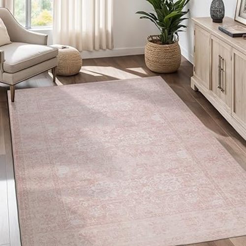 8x10 Vintage Washable Area Rug, Pink