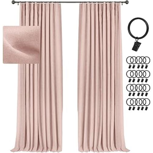 INOVADAY 100% Blackout Curtains 2 Panels Set, Thermal Insulated Full Light Blocking Drapes Window Curtain Panels for Bedroom Living Room-Blush Pink, W50 x L84