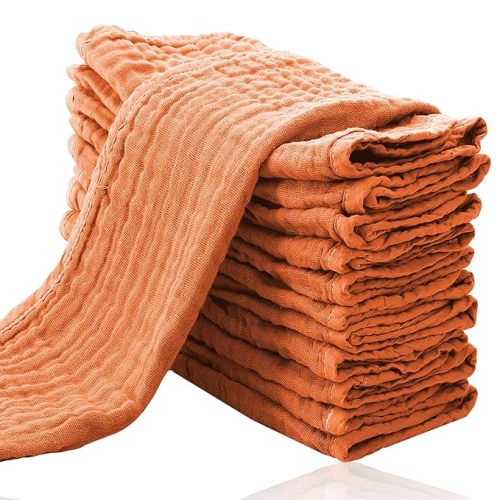 Cute Castle 12 Pack Muslin Burp Cloths for Baby - Ultra-Soft 100% Cotton Baby Washcloths - Large 20'' by 10'' Super Absorbent Milk Spit Up Rags - Burpy Cloths for Unisex, Boy, Girl - Vermilion - 20x10 Inch (Pack of 12)