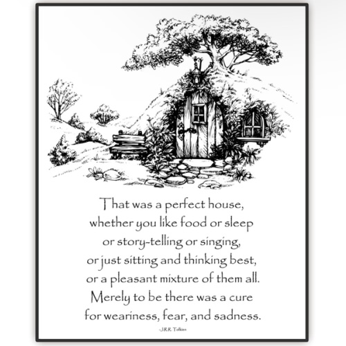 Hobbit Hole House Artwork - J.R.R. Tolkien Quote - That House Was a Perfect Print - Gift for LOTR Hobbiton Fan - Lord of the Rings Wall Art - UNFRAMED Print (8"x10")