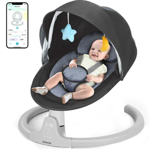 Babyeap Baby Swing for Infants - Motorized Swing with Music Speaker and Remote Control - 10 Lullabies - Black