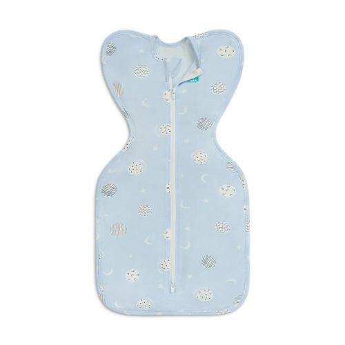 Love To Dream Swaddle UP Lite, Luxuriously Silky Soft Viscose from Bamboo, Snug Fit Helps Calm Startle Reflex, New Born Essentials for Baby, 0.2 TOG, 8-13 lbs, Light Blue Superstar