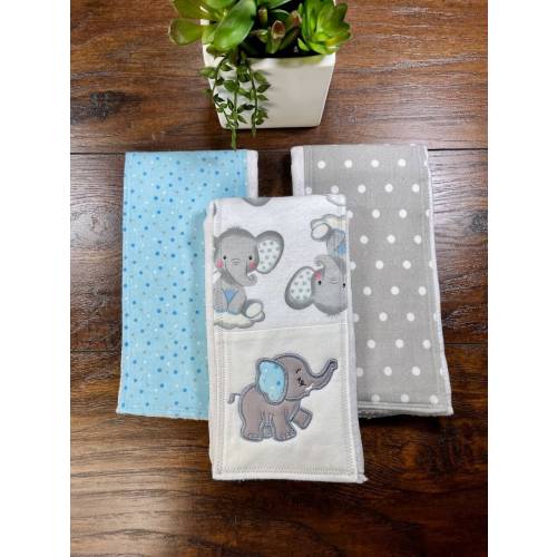 Elephant Burp Cloth Set, Baby Boy Cloth Diaper Burp Rag, Newborn Baby Necessity, Animal Nursery Decor, Baby Shower Gift, Soft Spit Towel