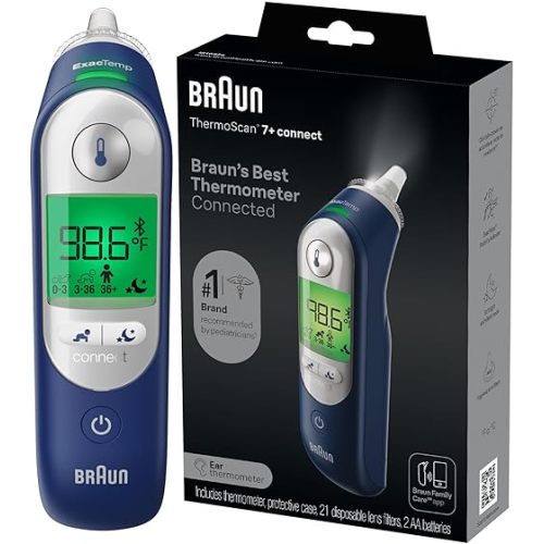 Braun ThermoScan 7+ Connect Digital Ear Thermometer - Family Care App Compatible, Age Precision Technology, Color-Coded Display, No. 1 Brand Recommended by Pediatricians