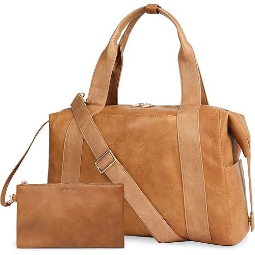 miss fong Large Diaper Bag Tote Pregnancy Hospital Bag Leather Diaper Bag,Baby Tote Bag with 9 Pockets Mommy Bag with Small Purse-Brown