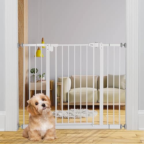Black keny 29"-42.5" Baby Gate for Stairs, Auto Close Safety Dog Gate, Pressure Mounted Easy Walk Through Pet Gate for Doorways, Durable Safety Stair Gate, 30" Tall,
