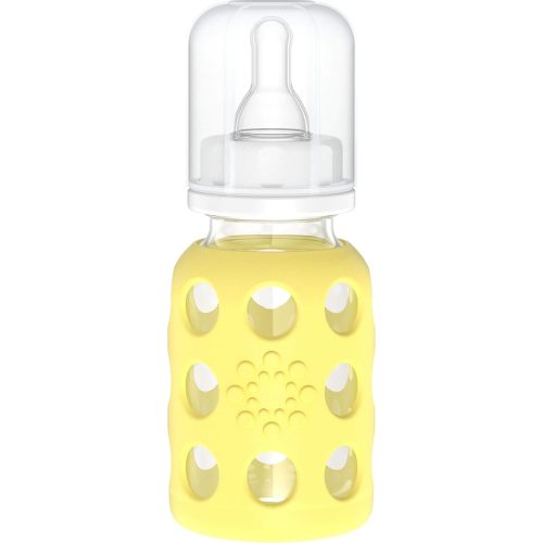 Lifefactory Glass Baby Bottle with Stage 1 Nipple and Protective Silicone Sleeve Banana 4 Oz