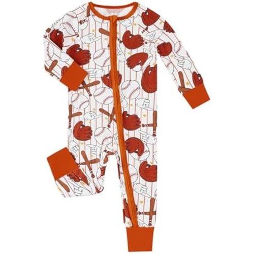 MOSSRIVER Bamboo Viscose Baby Long Sleeve Romper, Cute Pumpkin Prints Zipper Footless Jumpsuit, Toddler One-Piece Outfits