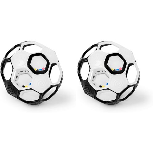 Bright Starts Oball Grippin' Goals Rattle Soccer Ball - Black & White, Easy-Grasp Toy for Newborn and Up (Pack of 2)