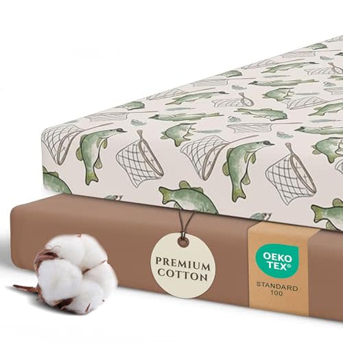Pobibaby – 2 Pack Pack N Play Sheets and Mini Crib Sheets, Premium Fitted Pack N Play Sheets for Standard Playards and Mini Cribs – Ultra-Soft Jersey Knit, Safe and Snug for Baby (Gone Fishing)