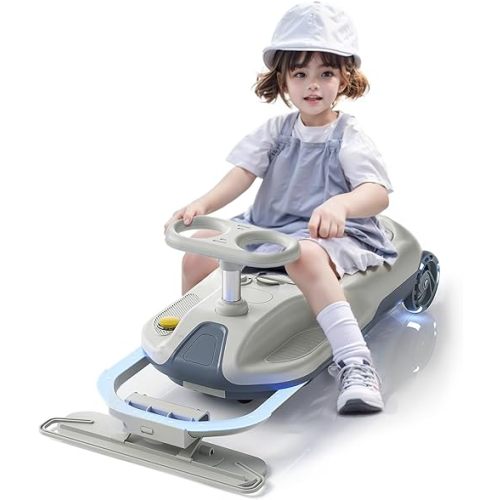 Upgraded Clean Car for Kids, Electric Go Kart with Cleaning Function, 12V Ride On Race Car Wiggle Car for Ages 3-8 Years, Metal Rod with Built-in Bearings for Precise Steering