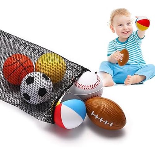 Mini Sports Balls Set of 6 Foam Ball for Kids 2.8 inch Soft Balls for Toddlers with Bag Includes Soccer, Basketball, Football, Baseball ,Tennis and Beach ball- Throwing Toys for Baby Boy and Girl
