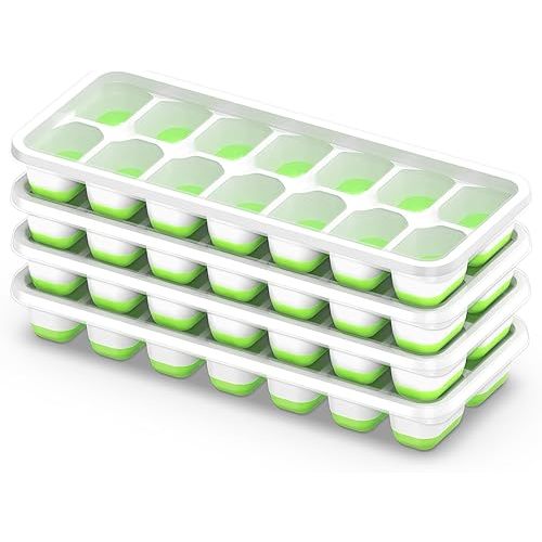 Ice Cube Tray with Lid, 4 Packs 56 Cubes Durable Stackable Ice Cube Trays for Freezer with Removable Lids, Easy-Release Plastic & Silicone Ice Tray for Cocktail, Coffee
