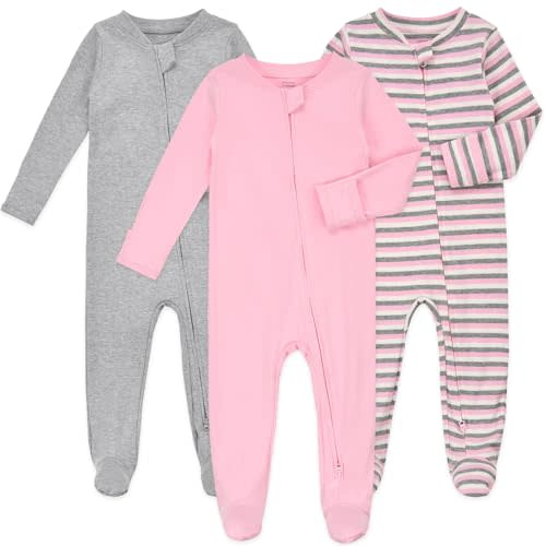 Aablexema Baby Footie Pajamas with Mittens - 3Pcs Infant Footed Sleeper Cotton Sleepwear Outfits