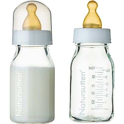 Natursutten Glass Baby Bottles 8 oz and 4 oz - Anti-Colic Baby Bottles for Breastfeeding Babies, Suitable for Boiling and Freezing - Bottles with Natural Rubber, Slow Flow Nipples for Newborn Babies