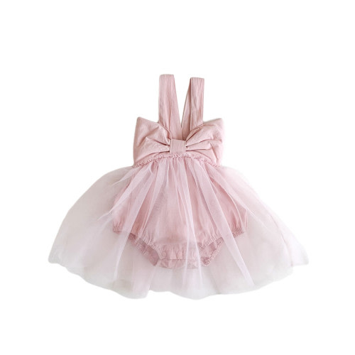 UFOUND Baby Girls Cotton Spring Summer Bow Tie Solid Color Sleeveless Tulle Romper Bodysuit Dress Sundress Toddler Cute