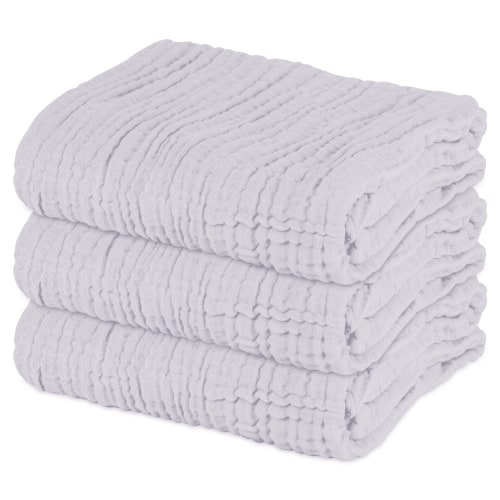 Asung Muslin Baby Bath Towel 3 Pack Soft Cotton Towels for Delicate Skin 40x 40inch (Grey)