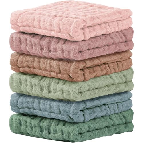 Cuddle Campus Baby Washcloths 6 Packs, Muslin Washcloths Baby,Cotton Burp Cloths, Extra Absorbent and Soft Wash Clothes for Newborns, 12x12 Inches