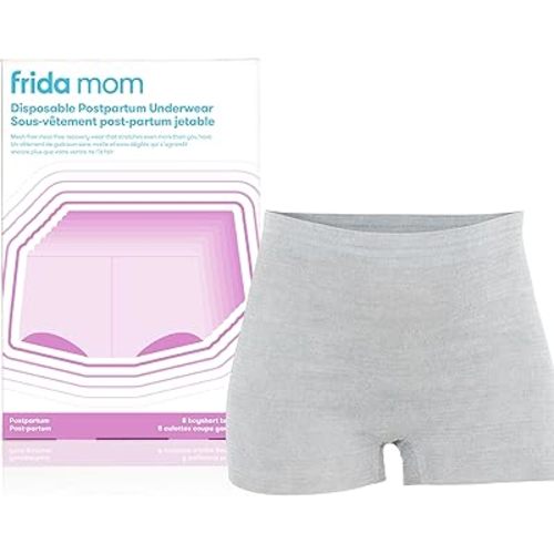 Frida Mom Postpartum Disposable Underwear, Microfiber Boyshort Cut Underwear - Size Regular (8ct) Grey