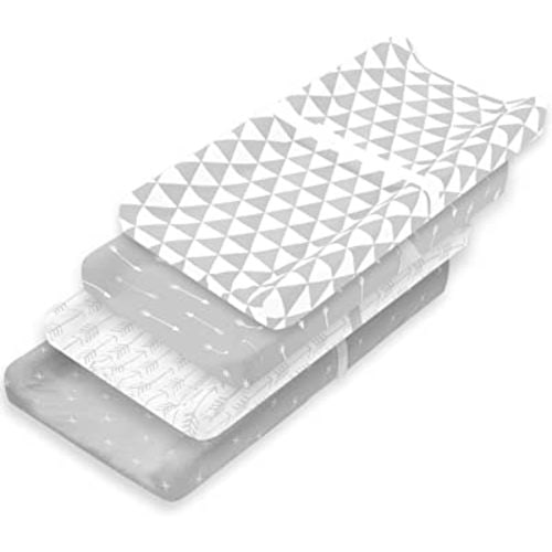 Changing Pad Cover – Premium Baby Changing Pad Covers 4 Pack – Boy or Girl Changing Pad Cover – Pure Jersey Machine Washable Grey & White Changing Table Cover – Diaper Changing Pad Cover Sheets