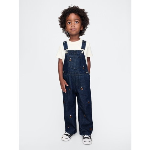 Gap × Disney Baby Mickey Mouse Embroidered Denim Overalls in dark wash, size: 6-12 M
