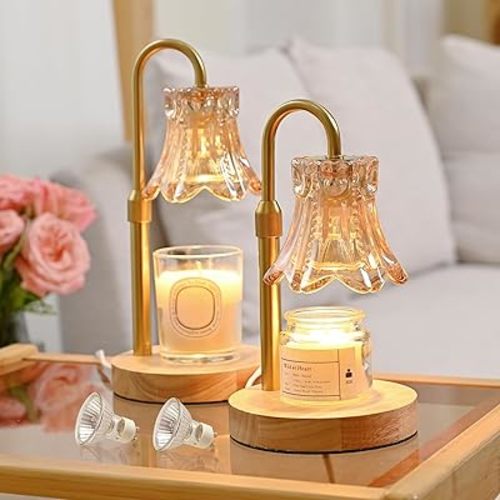 JACKYLED Candle Warmer Lamps 2-Pack, Height Adjustable Fragrance Candle Warming Lamps with 4 Bulbs 35W, 2H/4H/8H Timer and 4-Level Dimmer, Wax Warmer Heater Lamp for Home Decor, Housewarming Gift