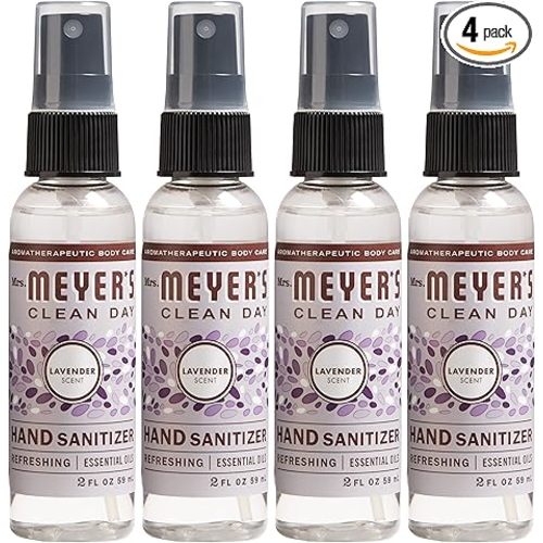 MRS. MEYER'S CLEAN DAY Antibacterial Hand Sanitizer Spray, Travel Size, Removes 99.9% of Bacteria, Lavender, 2 oz - Pack of 4