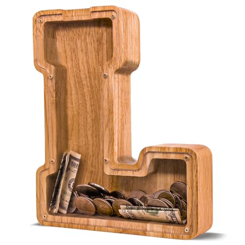 JOOMLAFLY Wooden Letter Piggy Bank for Kids Larger Letter Piggy Bank for Boys and Girls Personalized Piggy Bank Initial Coin Bank Wood Kids Money Bank for Birthday and Festival