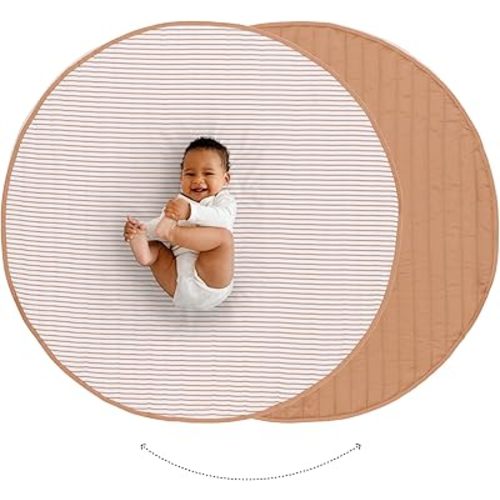 Toddlekind Organic Cotton Reversible Play Mat – 48" Handmade Blanket for Floor Activities, Tummy Time, Nursery Decor, and Family Comfort 0m+ Camel (Camel)