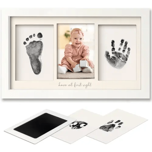 Inkless Baby Hand and Footprint Kit Boy, Girl - No Mess Ink Pad for Handprint, Clean Touch Dog Paw Print Kit, Personalized Baby Shower Gifts, Nursery Newborn Keepsake Frame (Alpine White)
