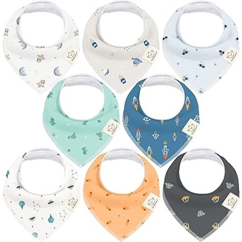 KeaBabies 8-Pack Organic Baby Bandana Drool Bibs for Boys Girls - Soft Cotton Drooling & Teething Bibs for Infants, Toddlers, Super Absorbent Cotton Bandana Bibs for Baby Boy & Girl, Unisex (Cosmo)