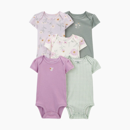 Carter's 5-Pack Short-Sleeve Bodysuits - Purple/Green, 3 M