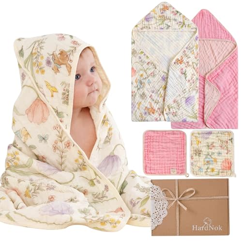 HardNok 4-Piece Ultra Soft Muslin Baby Towel Set - Ideal for Bath & Beach, (32x32 inches)