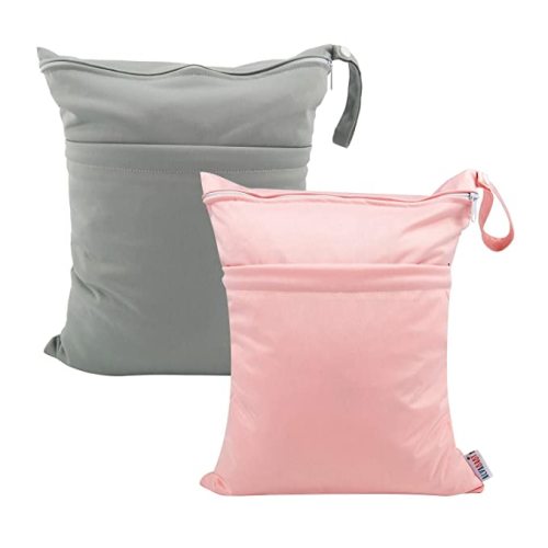 ALVABABY 2pcs Cloth Diaper Wet Dry Bags Waterproof Reusable with Two Zippered Pockets